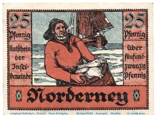 Notgeld Gemeinde Norderney , 984.2 , 25 Pfennig Schein Serie III in kfr. von 1921 , Niedersachsen Seriennotgeld