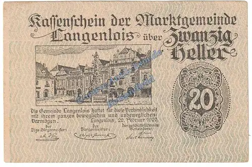 Langenlois , 20 Heller Notgeld Schein in kfr. K-K 501 , Niederösterreich 1920