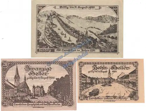 Leonfelden , Notgeld Set mit 3 Scheinen in kfr. K-K 514 , Oberösterreich von 1920