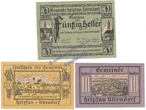Helpfau-Uttendorf , Notgeld Set mit 3 Scheinen in kfr. K-K 365.I.b , Oberösterreich o.D