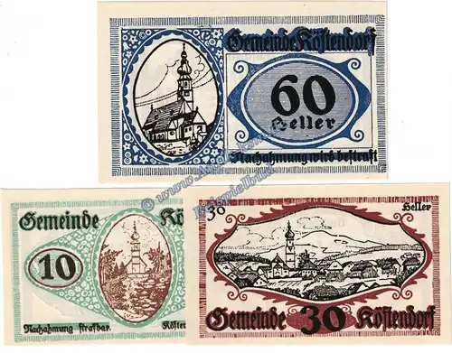 Köstendorf , Notgeld Set mit 3 Scheinen in kfr. K-K 469... Salzburg von 1920