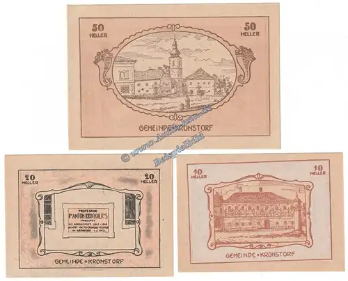 Kronstorf , Notgeld Set mit 3 Scheinen in kfr. K-K 486.I , Oberösterreich von 1920