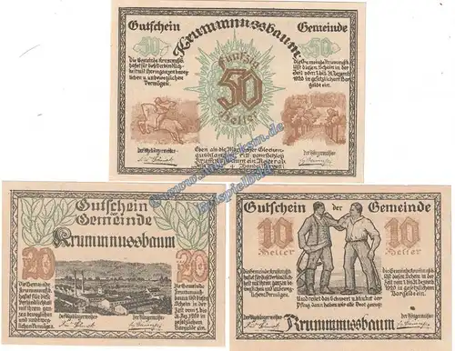 Krummnussbaum , Notgeld Set mit 3 Scheinen in kfr. K-K 488.I.a , Niederösterreich von 1920