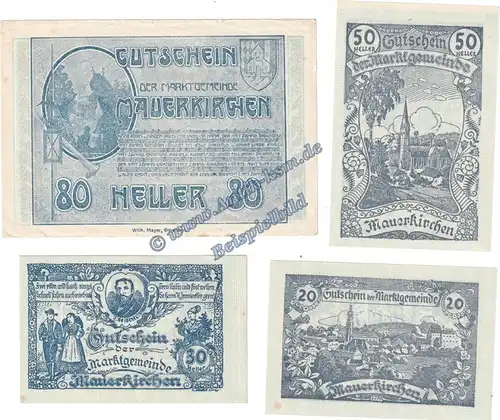 Mauerkirchen , Notgeld Set mit 4 Scheinen in kfr. K-K 598.IV.a , Oberösterreich von 1920