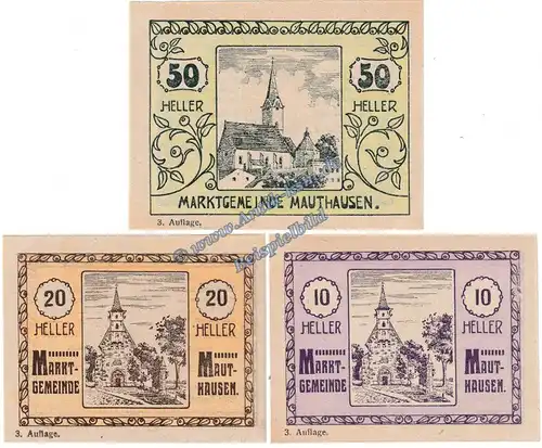 Mauthausen , Notgeld Set mit 3 Scheinen in kfr. K-K 601.III.a , Oberösterreich o.D