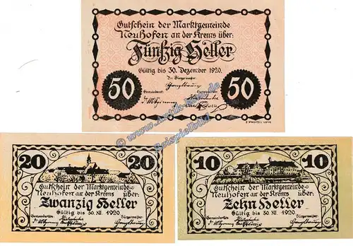 Neuhofen , Notgeld Set mit 3 Scheinen in kfr. K-K 648.a , Oberösterreich von 1920