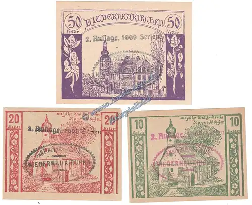 Niederneukirchen , Notgeld Set mit 3 Scheinen in kfr. K-K S.670.II.a , Oberösterreich von 1920