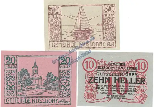 Nussdorf , Notgeld Set mit 3 Scheinen in kfr. K-K 677.a , Oberösterreich von 1920