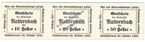 Natternbach , Notgeld Set mit 3 Scheinen in kfr. K-K S.643.IV.e , Oberösterreich o.D