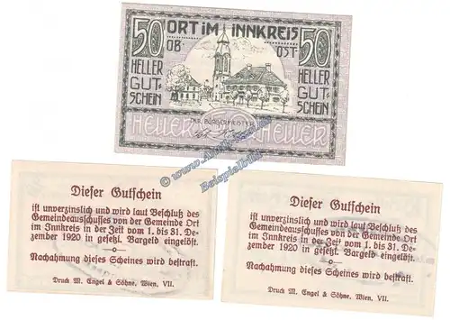 Ort i. Innkreis , Notgeld Set mit 3 Scheinen in kfr. K-K 711.b , Oberösterreich o.D