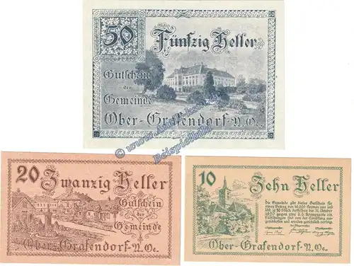 Ober Grafendorf , Notgeld Set mit 3 Scheinen in kfr. K-K 682.a-b , Niederösterreich o.D