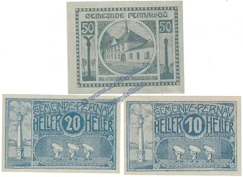 Pernau , Notgeld Set mit 3 Scheinen in kfr. K-K 734.II.a , Oberösterreich o.D