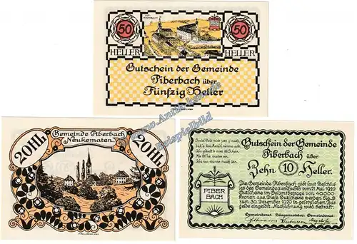 Piberbach , Notgeld Set mit 3 Scheinen in kfr. K-K 746.a , Oberösterreich von 1920