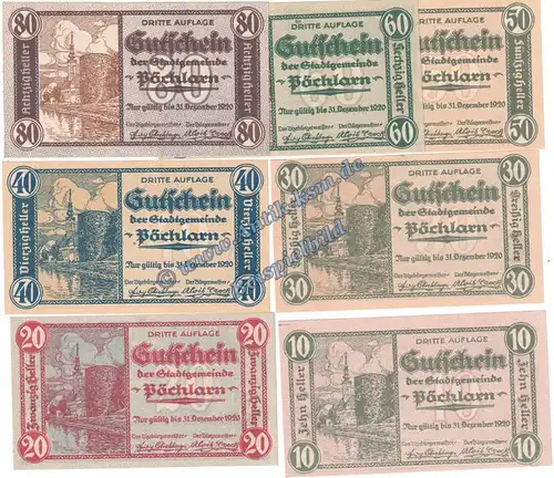 Pöchlarn , Notgeld Set mit 7 Scheinen in kfr. K-K 755.III , Niederösterreich o.D