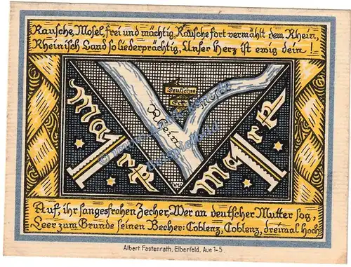 Coblenz , Liedertafel Notgeld 1 Mark in kfr. M-G 232.1 , Rheinland o.D. Seriennotgeld 5207