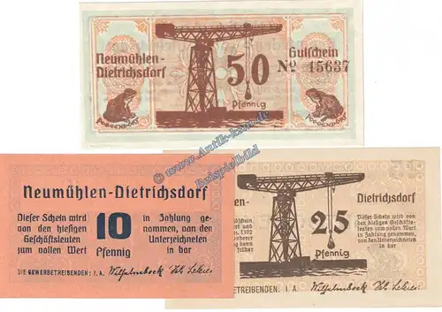Neumühlen , Notgeld Set mit 3 Scheinen in kfr. M-G 953... Schleswig Holstein o.D. Seriennotgeld
