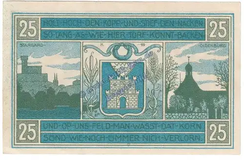 Oldenburg , Notgeld 25 Pfennig Schein in kfr. M-G 1015.1 , Schleswig Holstein o.D. Seriennotgeld