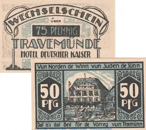 Travemünde , Notgeld Set mit 2 Scheinen unc-kfr. M-G 1336.1 , Schleswig Holstein o.D. Seriennotgeld