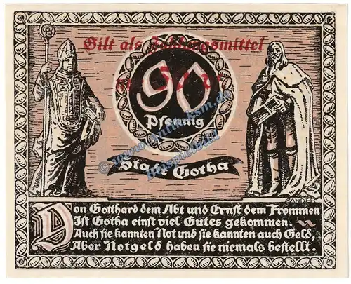Gotha , Notgeld 50 Pfennig Überdruck Nr.1 in kfr. M-G 456.9.a , Thüringen 1921 Seriennotgeld