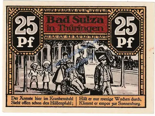 Bad Sulza , Notgeld 25 Pfennig -B- o.Gült. in kfr. M-G 1304.1.b , Thüringen 1921 Seriennotgeld