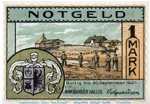 Hamburger Hallig , Notgeld 1 Mark -orange- in kfr. M-G 564.2.a , Schleswig Holstein o.D.Seriennotgeld