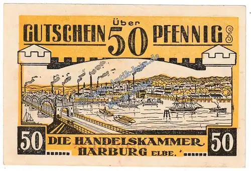 Harburg , Notgeld 50 Pfennig Scheine in kfr. Tieste 2805.20.11 , Niedersachsen o.D. Verkehrsausgabe