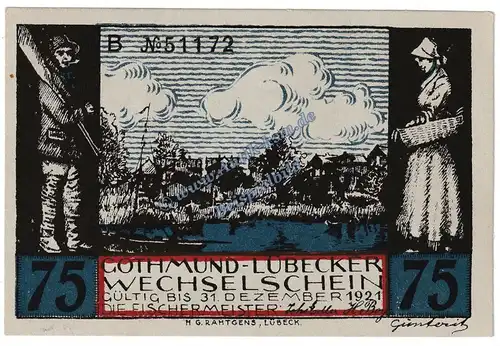Lübeck Gothmund , Notgeld 75 Pfennig -B- in kfr. M-G 823.1 , Schleswig Holstein o.D. Seriennotgeld