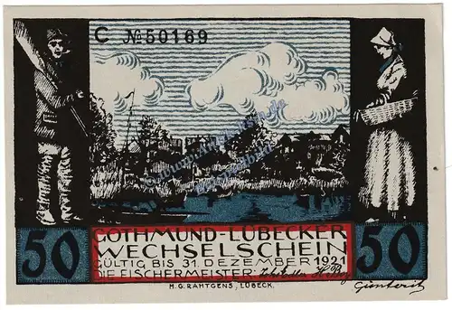 Lübeck Gothmund , Notgeld 50 Pfennig -C- in kfr. M-G 823.1 , Schleswig Holstein o.D. Seriennotgeld