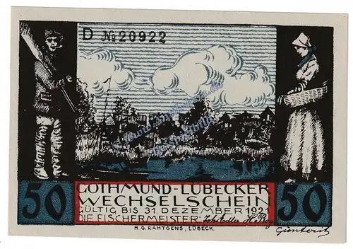 Lübeck Gothmund , Notgeld 50 Pfennig -D- in kfr. M-G 823.1 , Schleswig Holstein o.D. Seriennotgeld