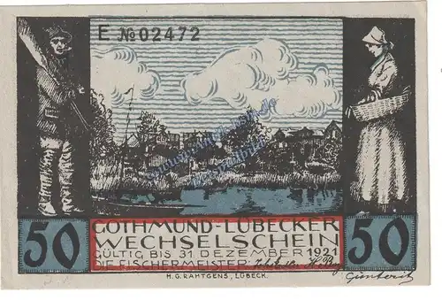 Lübeck Gothmund , Notgeld 50 Pfennig -E- in kfr. M-G 823.1 , Schleswig Holstein o.D. Seriennotgeld