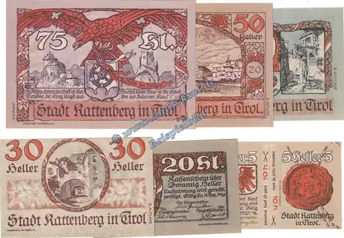 Rattenberg , Notgeld Set mit 6 Scheinen 2.Aufl. in kfr. K-K 821.II.a , Tirol o.D