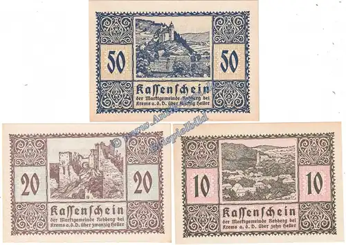 Rehberg , Notgeld Set mit 3 Scheinen in kfr. K-K 826 , Oberösterreich von 1920