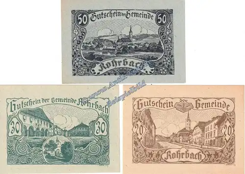 Rohrbach , Notgeld Set mit 3 Scheinen in kfr. K-K 841.a-b , Oberösterreich o.D