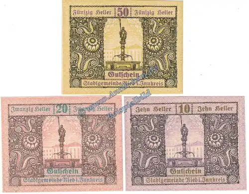 Ried i.T. , Notgeld Set mit 3 Scheinen in kfr. K-K 834.II.a-c , Oberösterreich von 1920