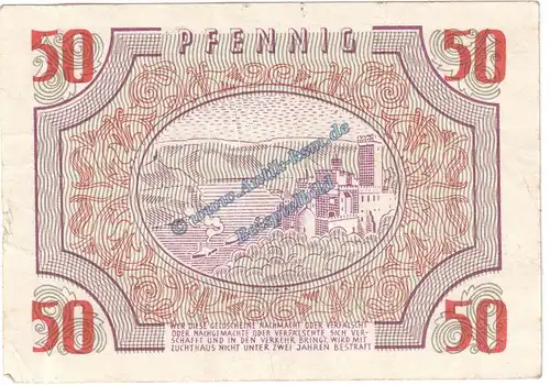Banknote , 50 Pfennig Schein in L-gbr. FBZ-6, Ros.213, S.1006 , Rheinland Pfalz , Französische Besatzungszone 1947
