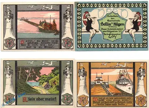 Notgeld Sellin , Rügen , Set mit 4 Scheinen in kfr. Mehl Grabowski 1219.1 , Mecklenburg Vorpommern Seriennotgeld