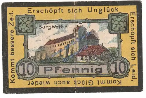 Wettin , Notgeld 10 Pfennig Schein in gbr. M-G 1421.2 , Sachsen Anhalt 1921 Seriennotgeld