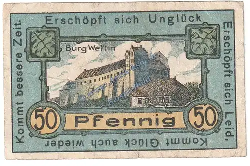 Wettin , Notgeld 50 Pfennig Schein in gbr. M-G 1421.2 , Sachsen Anhalt 1921 Seriennotgeld