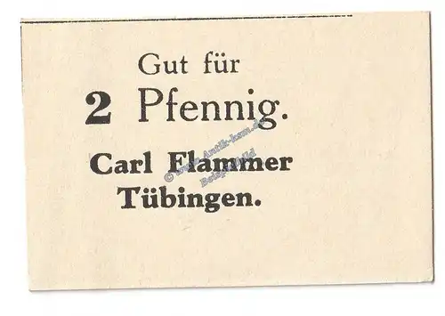 Tübingen , Notgeld 2 Pfennig Schein in kfr. Tieste 7480.10.02 , Württemberg o.D