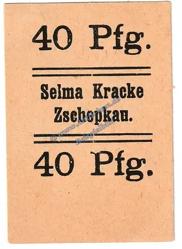 Zschepkau , Notgeld 40 Pfennig Schein in kfr. Tieste 8265.05.04 , Sachsen o.D. Verkehrsausgabe