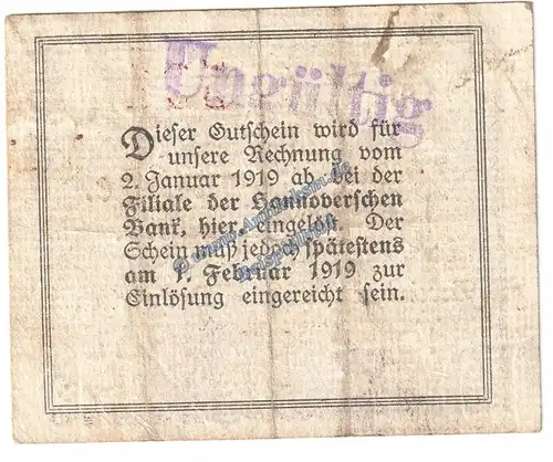 Harburg , Notgeld 10 Pfennig Schein in gbr. Tieste 2805.35.01 , Niedersachsen 1918 Verkehrsausgabe