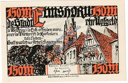 Vorlage NG  - kfr -Elmshorn , Notgeld 1,50 Mark Schein in kfr. M-G 1333.1 , Schleswig Holstein 1921 Seriennotgeld