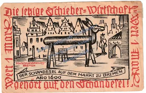 Bremen , Notgeld 1 Mark Schein in gbr. M-G 167.1 , Niedersachsen 1921 Seriennotgeld