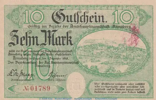 Notgeld Amtshauptmannschaft Annaberg , 10 Mark Schein in kfr.E , Geiger 017.04 von 1918 , Sachsen Grossnotgeld