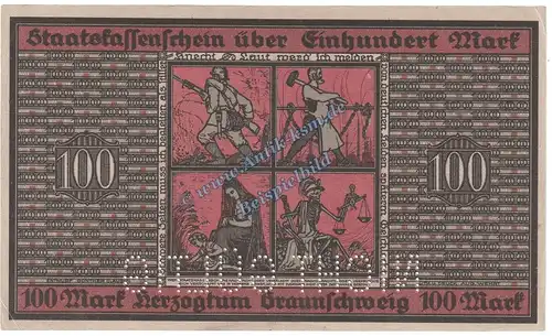 Braunschweig , Banknote 100 Mark Schein in kfr.E , Geiger 059.06... Niedersachsen 1918 Grossnotgeld