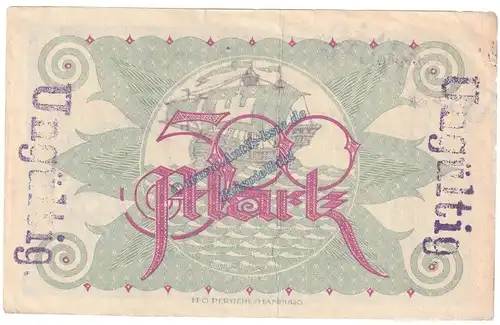 Hamburg , Banknote 500 Mark Schein in gbr.E , Müller 1975.2 , Hamburg 1922 Grossnotgeld