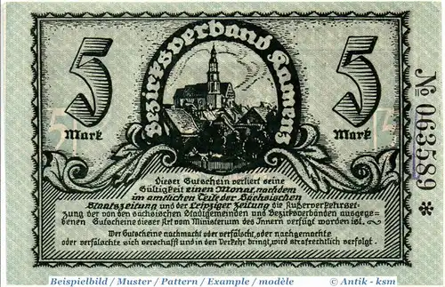 Banknote Kamenz , 5 Mark Schein in kfr.E , Geiger 262.01.d , 15.11.1918 , Sachsen Großnotgeld