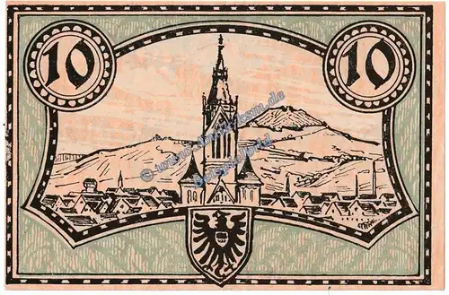 Reutlingen , Banknote 10 Mark Schein in kfr.E , Geiger 448.02 , Württemberg 1918 Grossnotgeld