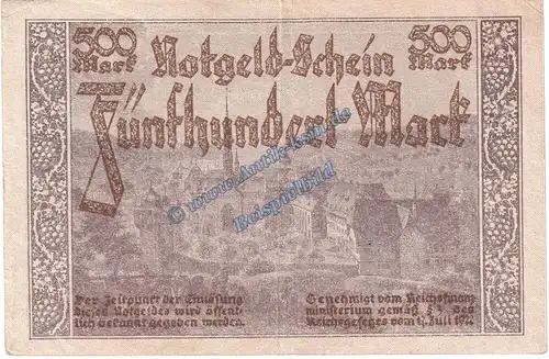 Maulbronn , Banknote 500 Mark Schein in L-gbr. Müller 2900.1 , Württemberg 1922 Grossnotgeld