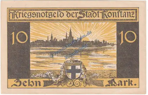 Konstanz , Banknote 10 Mark Schein in kfr.E , Geiger 292.02 , Baden 1918 Grossnotgeld